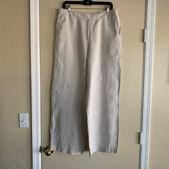 Madewell The Easy Pull On Pants Sz.L 100% Linen Wide Leg Pockets Neutral Cream - Picture 2 of 10